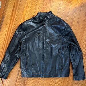 Vintage moto black leather jacket, large